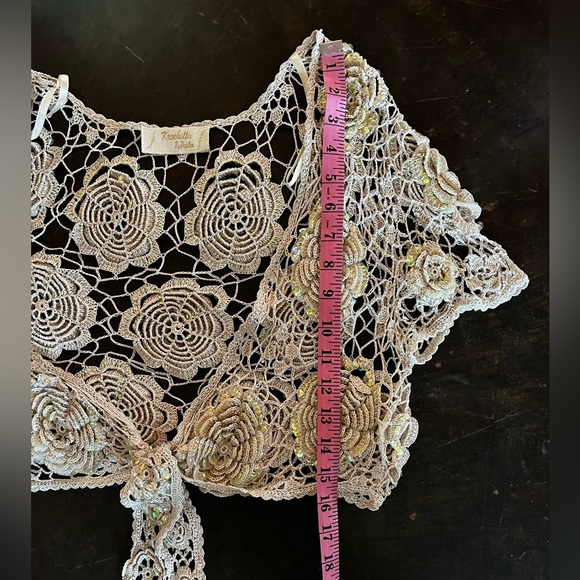 Kroshetta by Papillon crocheted sweater with sequin flowers, OS - Picture 12 of 12